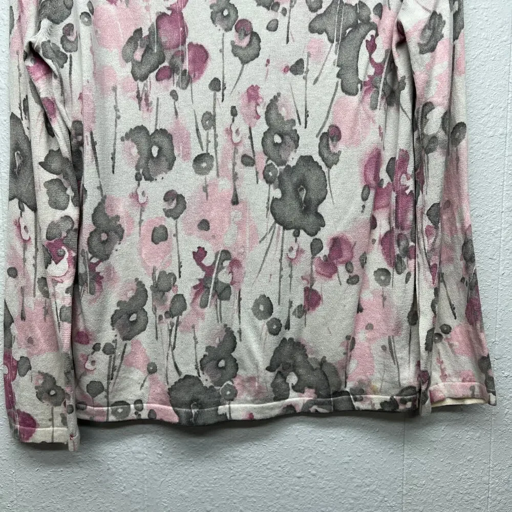 J.Jill Silk Cotton Cashmere Floral Cardigan Sweater Womens Medium Quiet Luxury